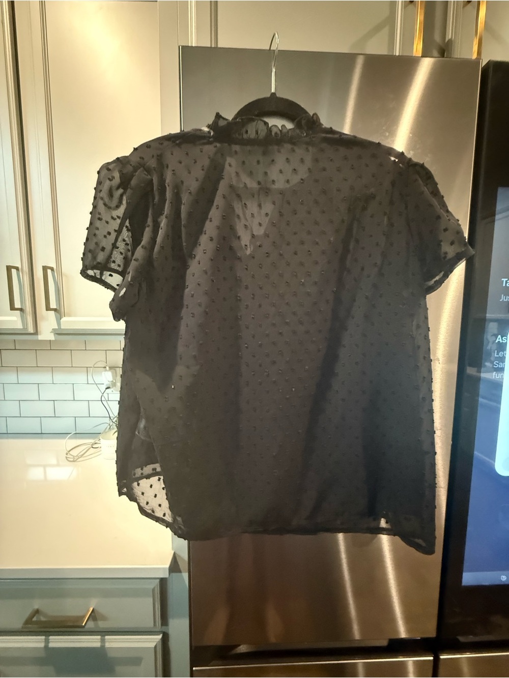 Free People Black Swiss Dot Short Sleeve Blouse